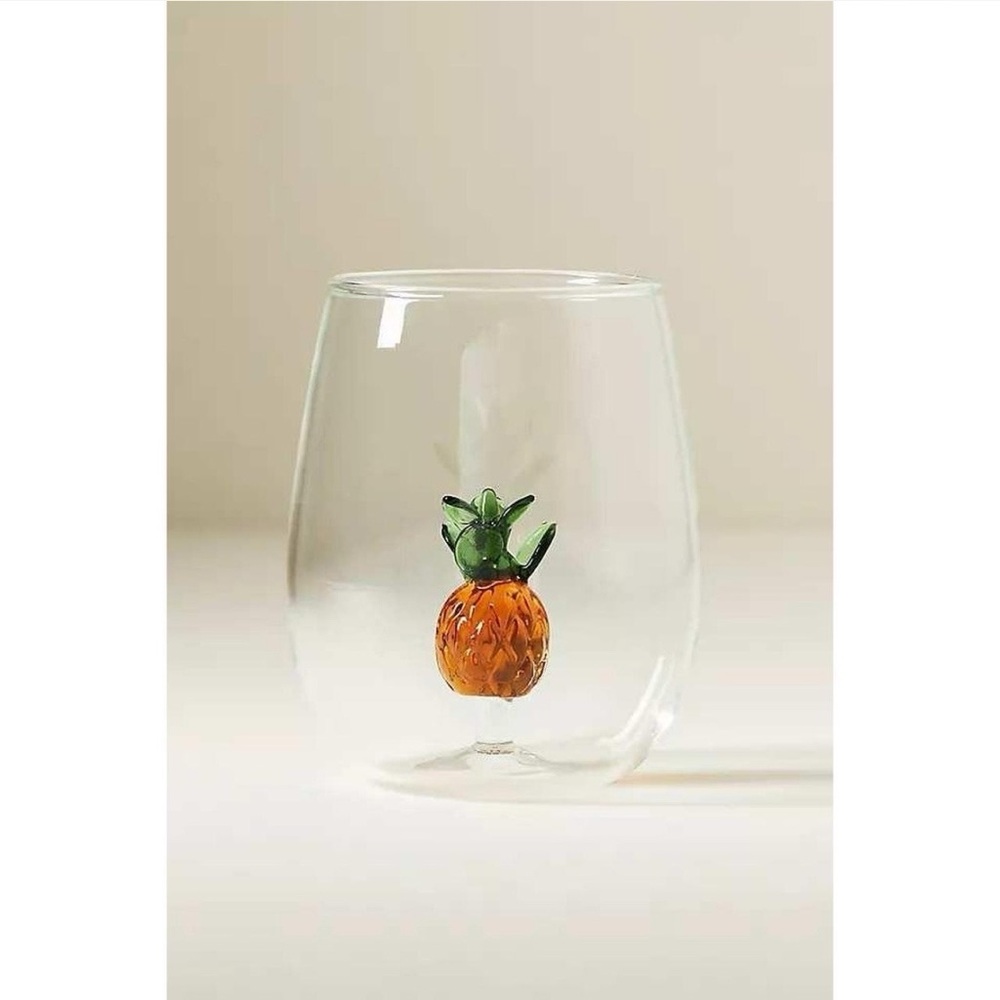 NWOT Anthropologie Cheerie Icon Stemless Wine Glass - Pineapple
